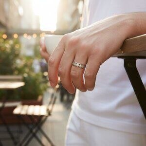 Macy's Diamond Ring Men's 8 Round 1/2 CT Channel 14K White Gold NO PAPERWORK